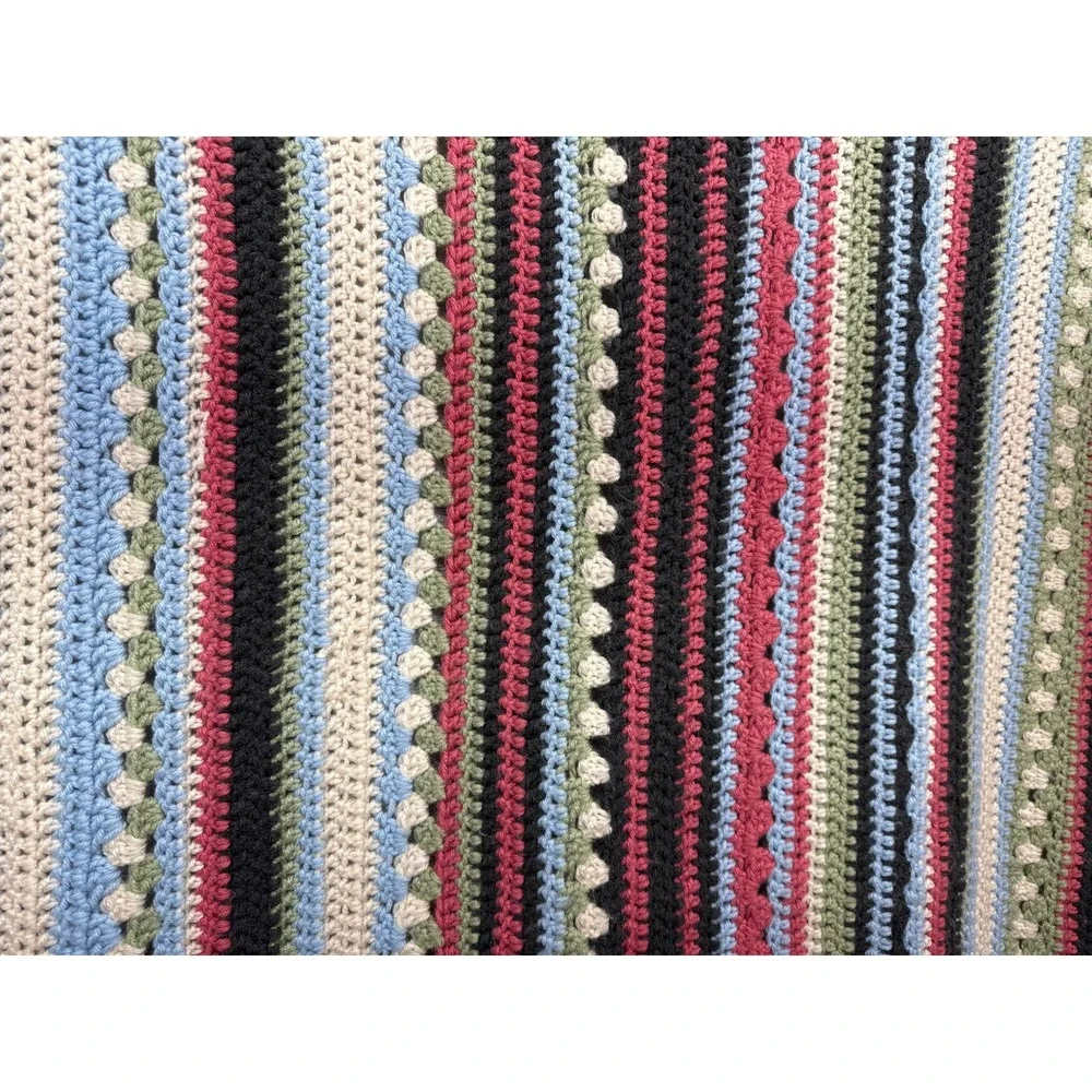 Handmade Crochet Afghan Throw Blanket Striped Bobble‎ Stitch Boho Colorful 50x33